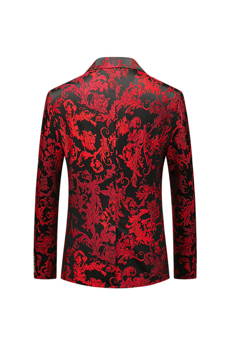 Load image into Gallery viewer, Red Notched Lapel Jacquard Prom Blazer