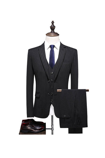 Grey Pinstripe Notched Lapel Men's 2 Pieces Suits