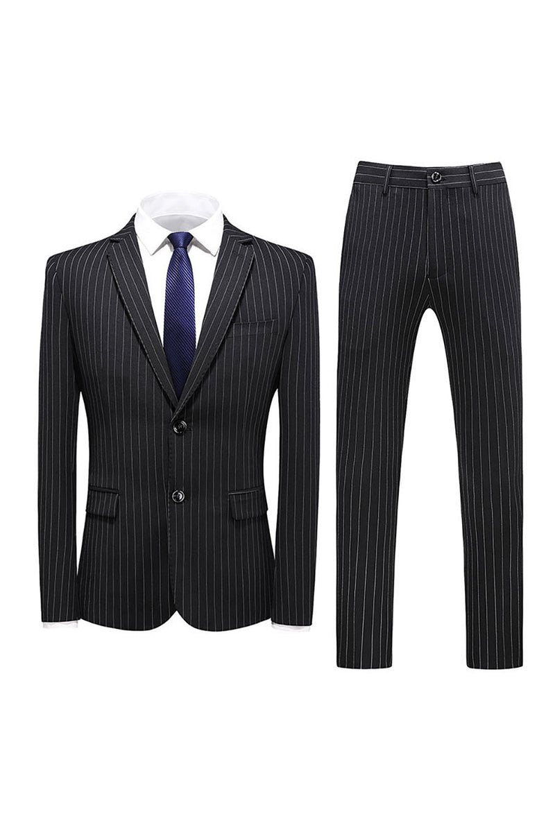 Load image into Gallery viewer, Grey Pinstripe Notched Lapel Men&#39;s 2 Pieces Suits