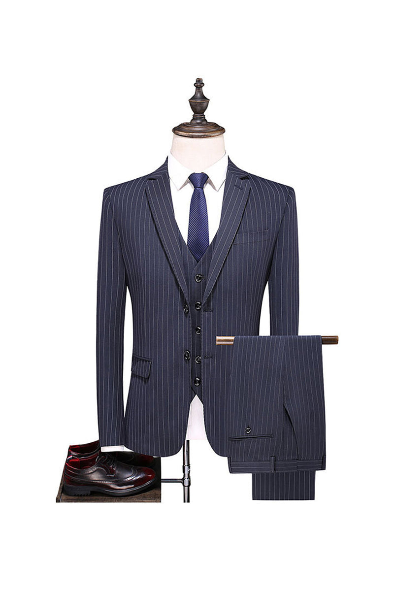 Load image into Gallery viewer, Grey Pinstripe Notched Lapel Men&#39;s 2 Pieces Suits