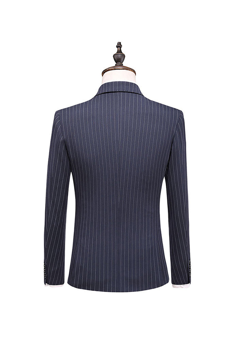 Load image into Gallery viewer, Grey Pinstripe Notched Lapel Men&#39;s 2 Pieces Suits