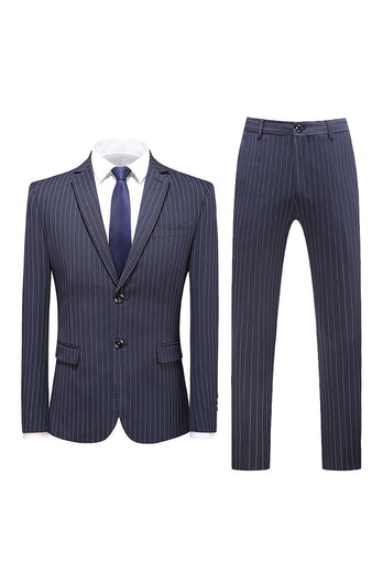 Grey Pinstripe Notched Lapel Men's 2 Pieces Suits