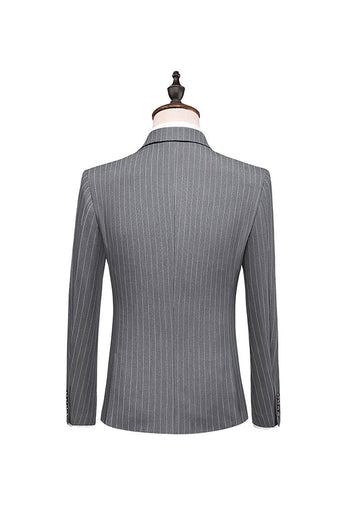 Grey Pinstripe Notched Lapel Men's 2 Pieces Suits