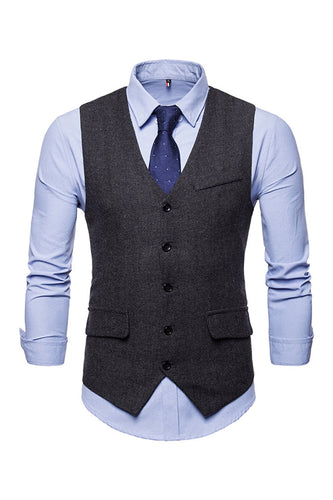 Single Breasted V-Neck Black Men's Suit Vests