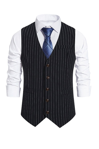 Single Breasted Slim Fit Striped Men's Suit Vest