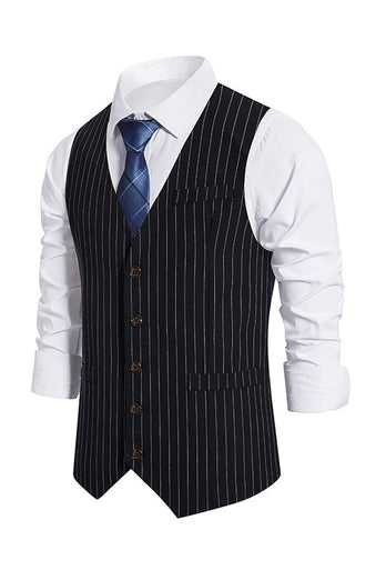 Single Breasted Slim Fit Striped Men's Suit Vest