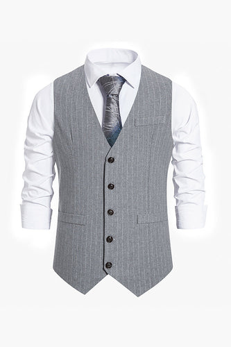 Single Breasted Slim Fit Striped Men's Suit Vest