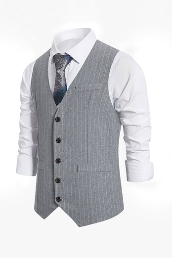 Single Breasted Slim Fit Striped Men's Suit Vest