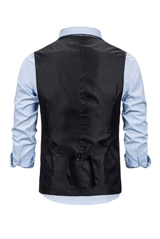 V Neck Single Breasted Men's Grey Casual Vest