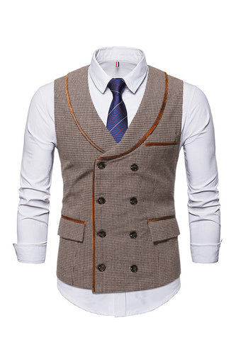 Shawl Neck Trim Double Breasted Coffee Men's Suit Vest