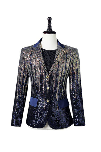 Glitter Navy Sequins Single-Breasted  Men's Blazer