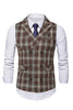 Load image into Gallery viewer, Lapel Collar Double Breasted Casual Coffee Men&#39;s Suit Check Vest