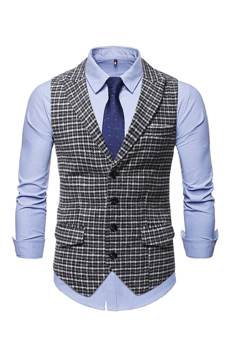 Load image into Gallery viewer, Check Single Breasted Peak Lapel Men&#39;s Suit Vest