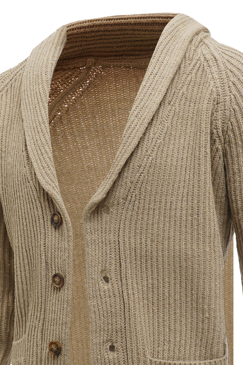 Load image into Gallery viewer, Khaki Shawl Collar Long Sleeves Men&#39;s Cardigan Sweater