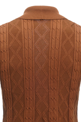 Brown Cable Knitted Long Sleeves Men's Cardigan Sweater