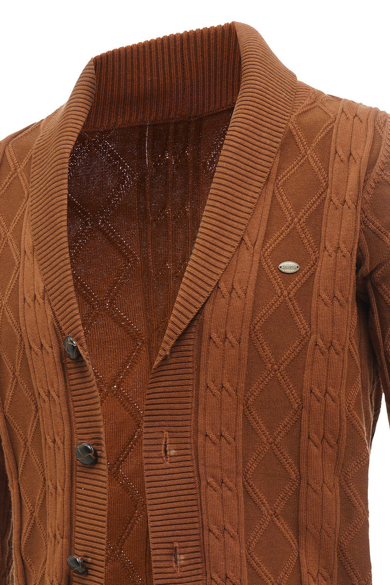 Load image into Gallery viewer, Brown Cable Knitted Long Sleeves Men&#39;s Cardigan Sweater