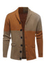 Load image into Gallery viewer, Brown Patchwork Shawl Collar Long Sleeves Men&#39;s Cardigan Sweater