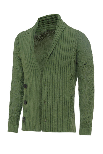 Green Shawl Collar Long Sleeves Men's Cardigan Sweater