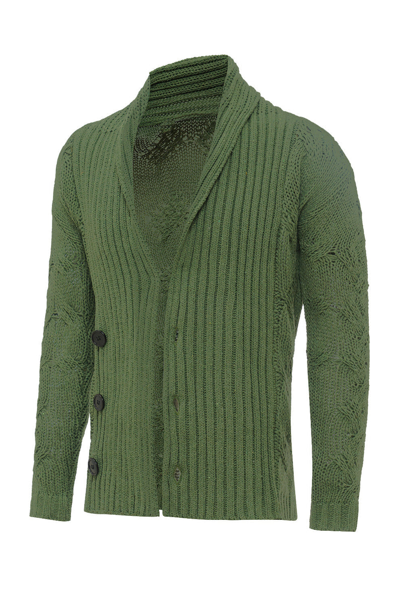 Load image into Gallery viewer, Green Shawl Collar Long Sleeves Men&#39;s Cardigan Sweater