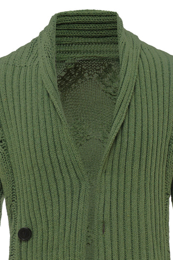 Green Shawl Collar Long Sleeves Men's Cardigan Sweater