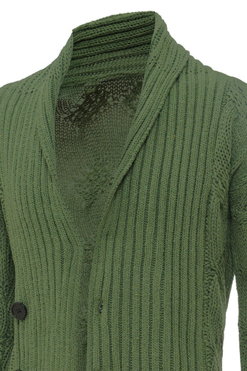 Green Shawl Collar Long Sleeves Men's Cardigan Sweater