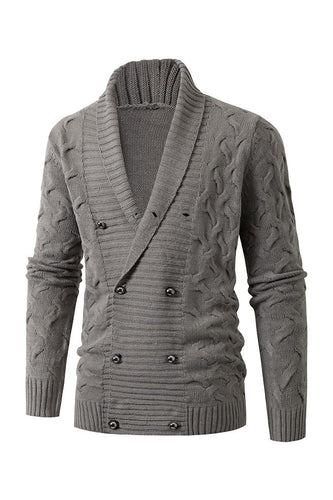 Grey Mens Casual Stand Collar Cardigan