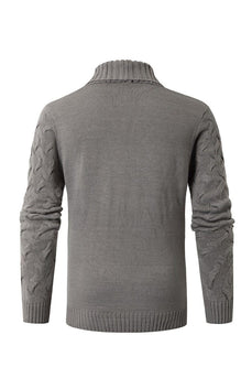 Grey Mens Casual Stand Collar Cardigan