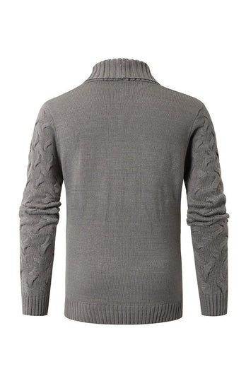 Grey Mens Casual Stand Collar Cardigan