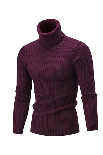 Navy Men's Slim Fit Turtleneck Casual Twisted Knitted Pullover Sweaters