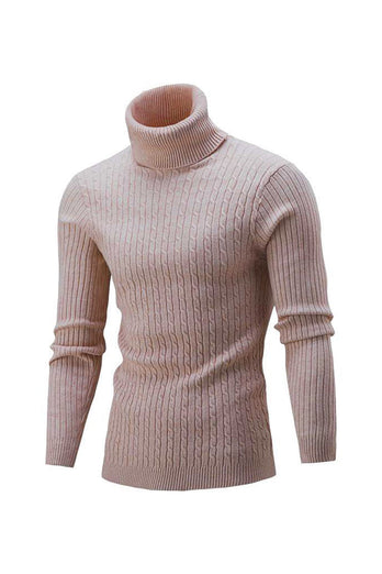 Navy Men's Slim Fit Turtleneck Casual Twisted Knitted Pullover Sweaters