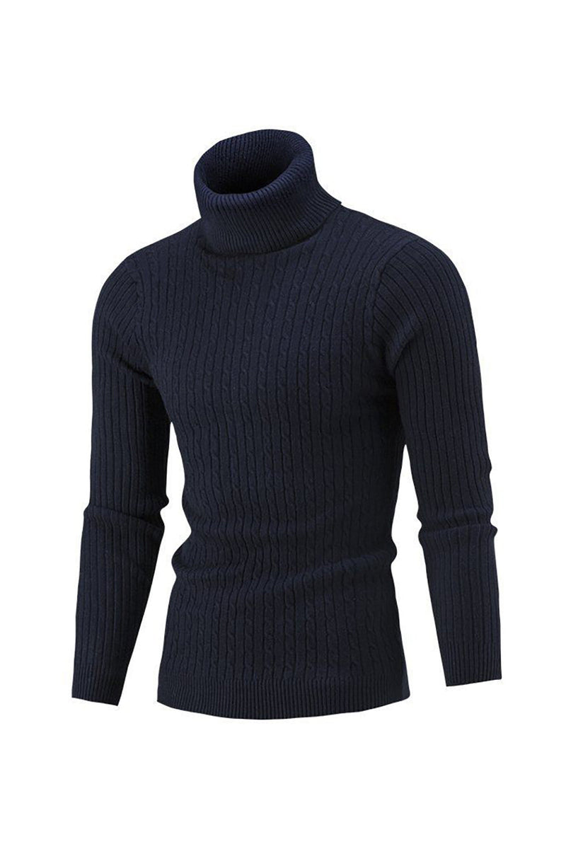 Load image into Gallery viewer, Navy Men&#39;s Slim Fit Turtleneck Casual Twisted Knitted Pullover Sweaters