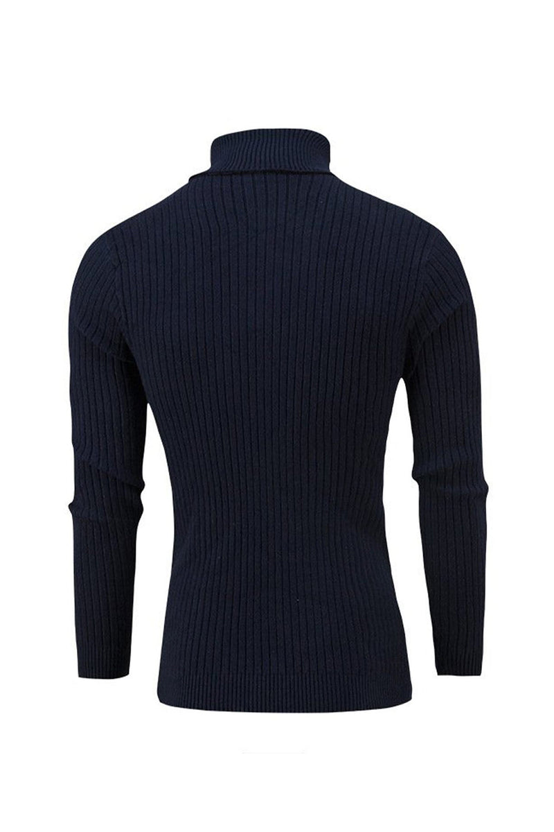 Load image into Gallery viewer, Navy Men&#39;s Slim Fit Turtleneck Casual Twisted Knitted Pullover Sweaters