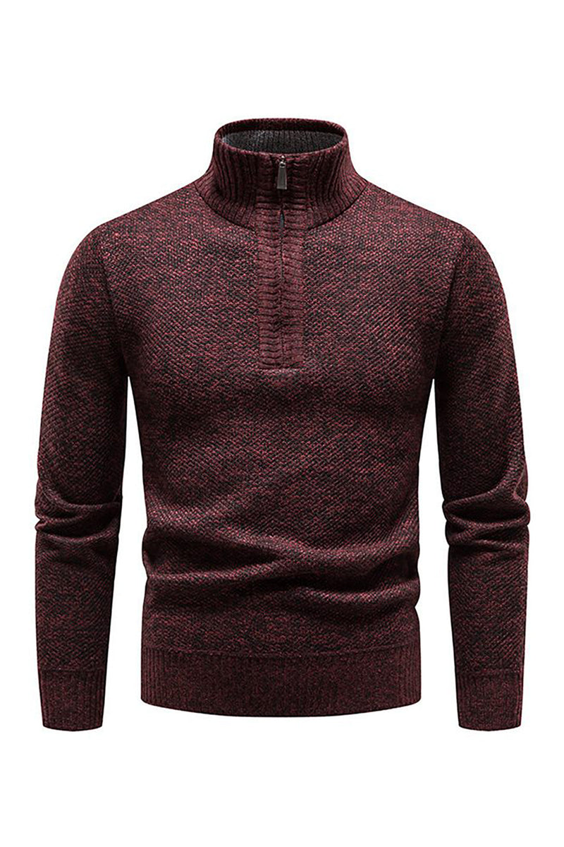 Load image into Gallery viewer, Burgundy Men&#39;s Casual Stand Collar Sweater