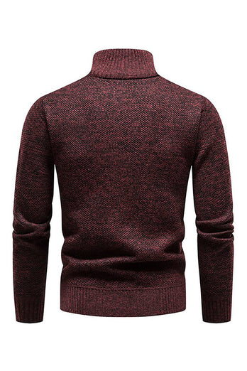 Burgundy Men's Casual Stand Collar Sweater