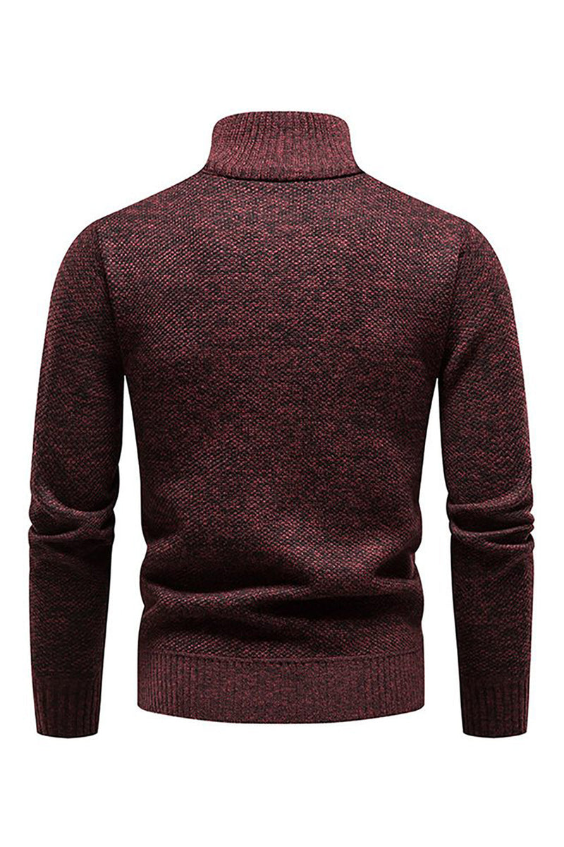 Load image into Gallery viewer, Burgundy Men&#39;s Casual Stand Collar Sweater