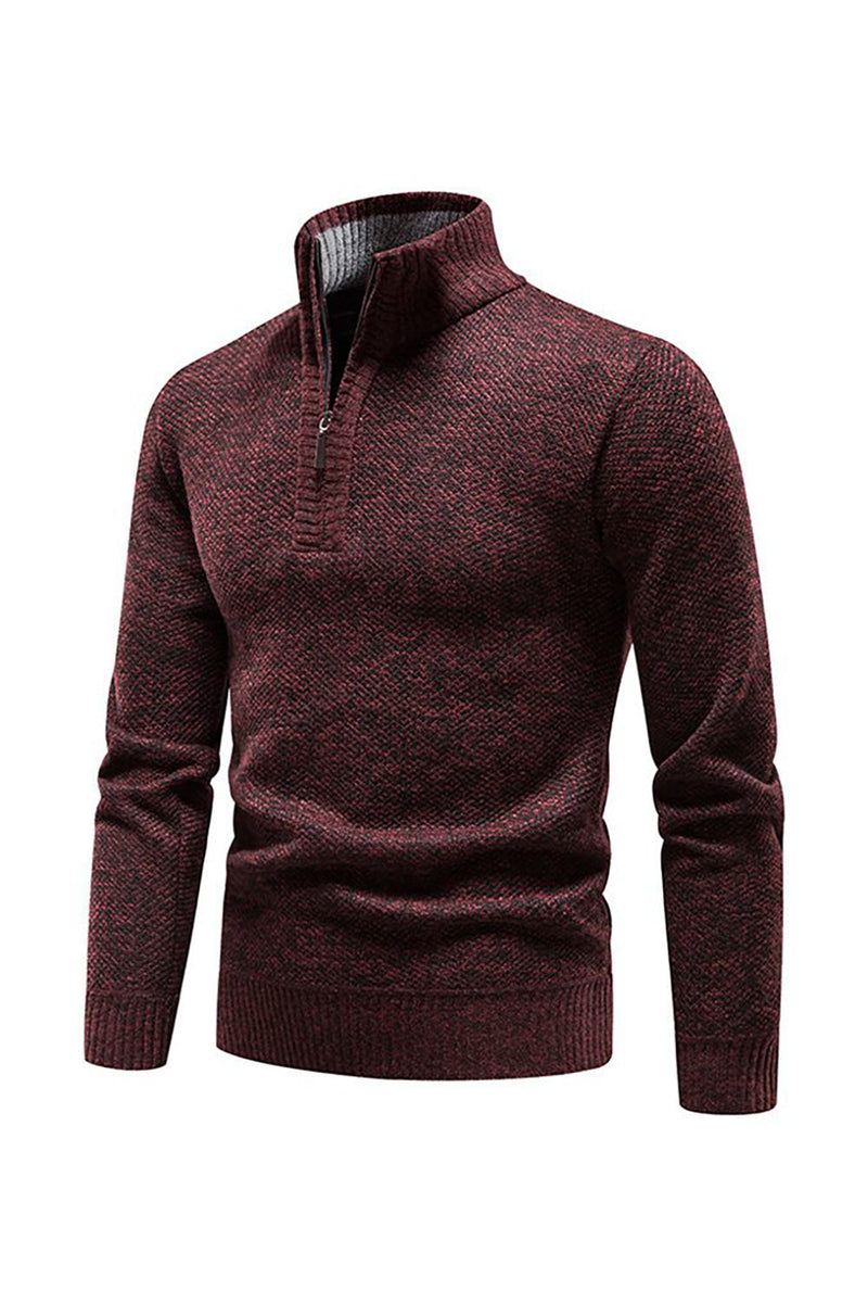 Load image into Gallery viewer, Burgundy Men&#39;s Casual Stand Collar Sweater