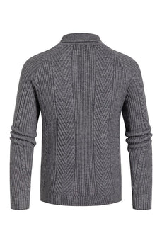 Grey Men's Casual Stand Collar Pullover Sweater