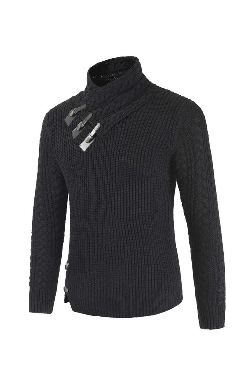 Load image into Gallery viewer, Grey Men&#39;s Casual High Neck Buckle Knitted Pullover Sweater