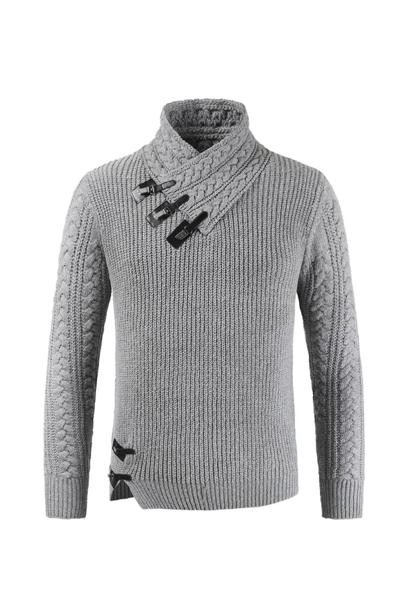 Load image into Gallery viewer, Grey Men&#39;s Casual High Neck Buckle Knitted Pullover Sweater