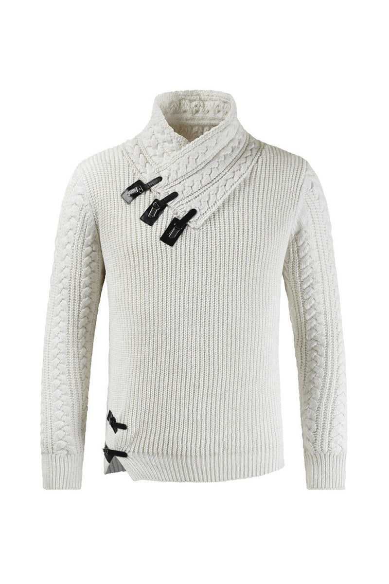 Load image into Gallery viewer, Grey Men&#39;s Casual High Neck Buckle Knitted Pullover Sweater