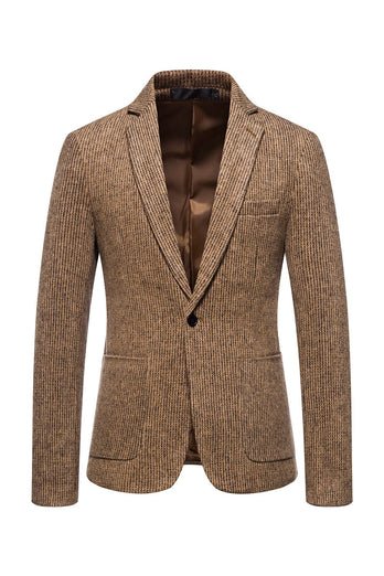 Khaki Tweed One Button Notched Lapel Men's Blazer