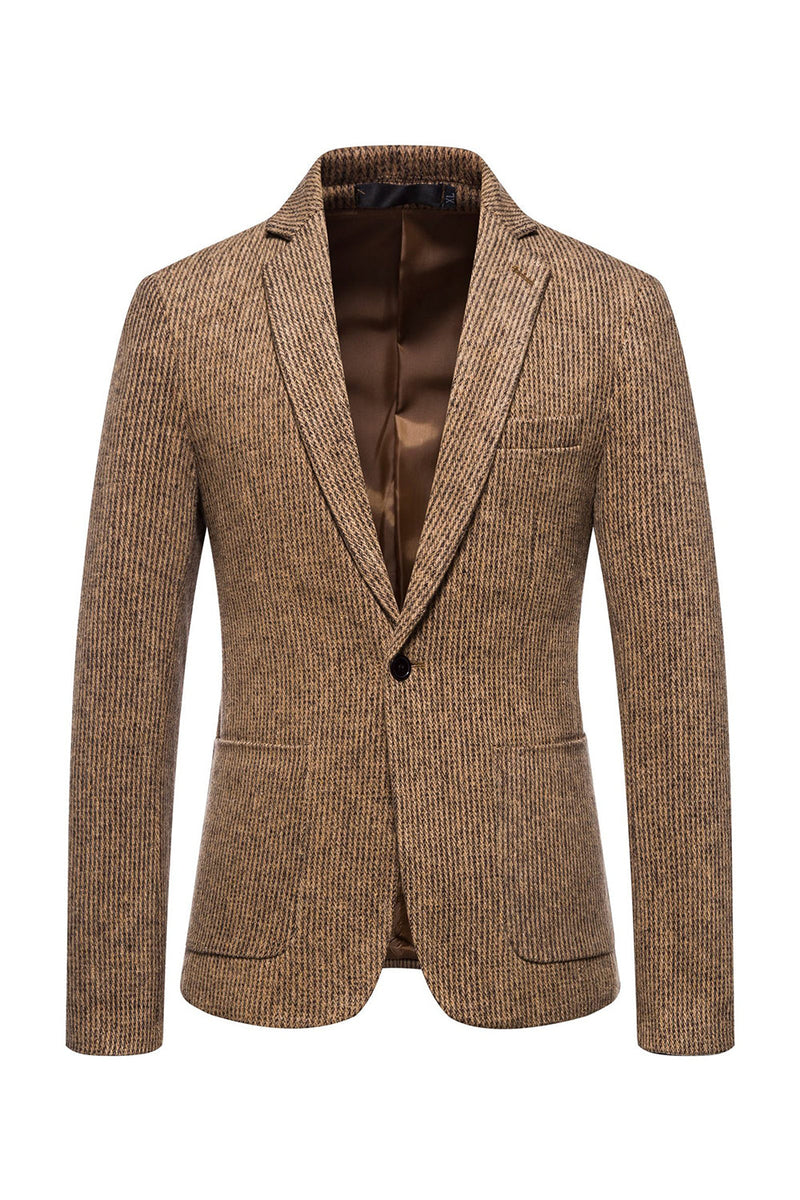 Load image into Gallery viewer, Khaki Tweed One Button Notched Lapel Men&#39;s Blazer