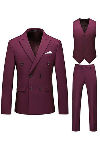 Khaki Double Breasted Notched Lapel 3 Piece Men's Suits