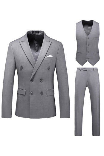 Khaki Double Breasted Notched Lapel 3 Piece Men's Suits