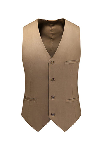 Khaki Double Breasted Notched Lapel 3 Piece Men's Suits