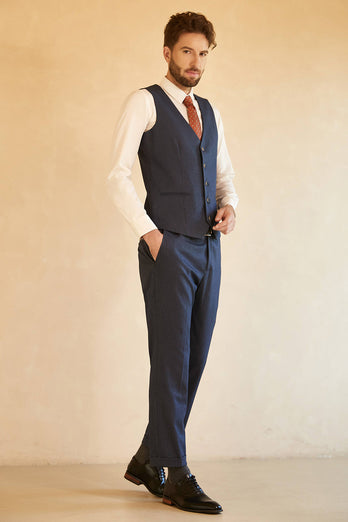 Dark Blue Double Breasted Pinstripe 3 Piece Wedding Men's Suits