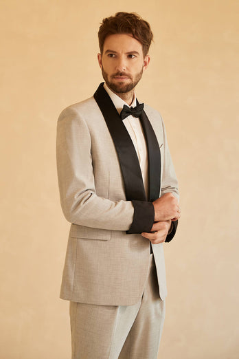 Grey Shawl Lapel Double Breasted 2 Piece Men's Suits