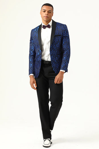 One Button Red Shawl Lapel Jacquard Men's Prom Blazer