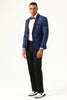 Load image into Gallery viewer, One Button Blue Shawl Lapel Jacquard Men&#39;s Prom Blazer