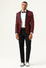 Load image into Gallery viewer, One Button Blue Shawl Lapel Jacquard Men&#39;s Prom Blazer